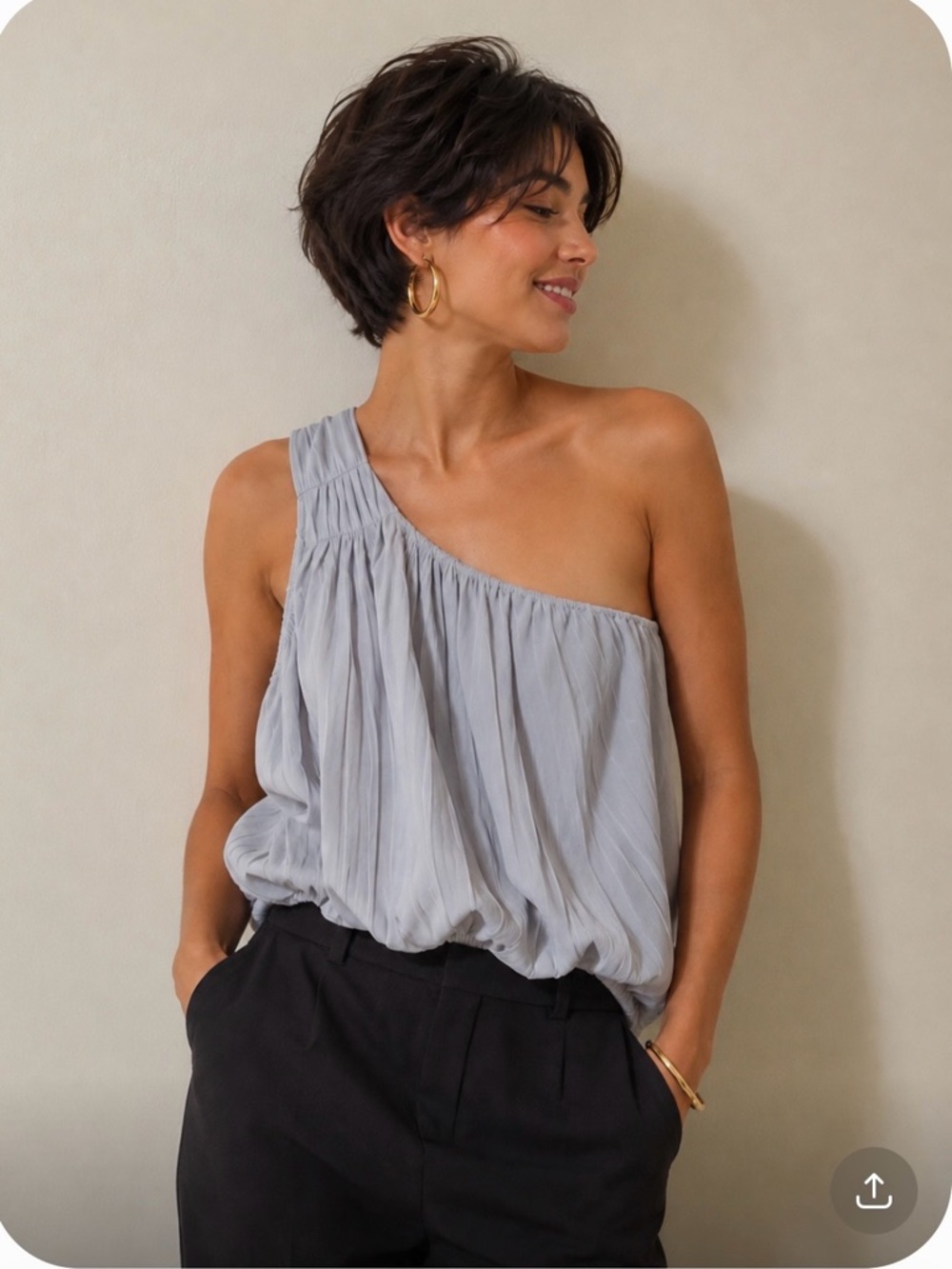Free People Gray Pleated/Crinkle Blouse